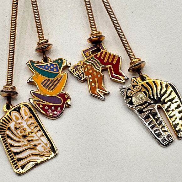 Laurel Burch Vintage Enamel Animal Dangle Earrings Goldtone Zebra Bird Monkey - Picture 3 of 6